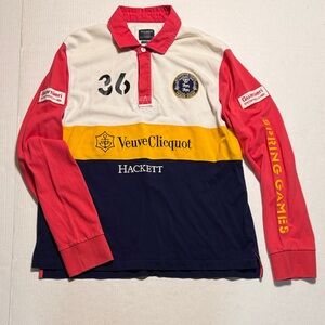 HACKETT LONDON Men's Veuve Clicquot Porsche Colorblock Polo Rugby Shirt Size XXL